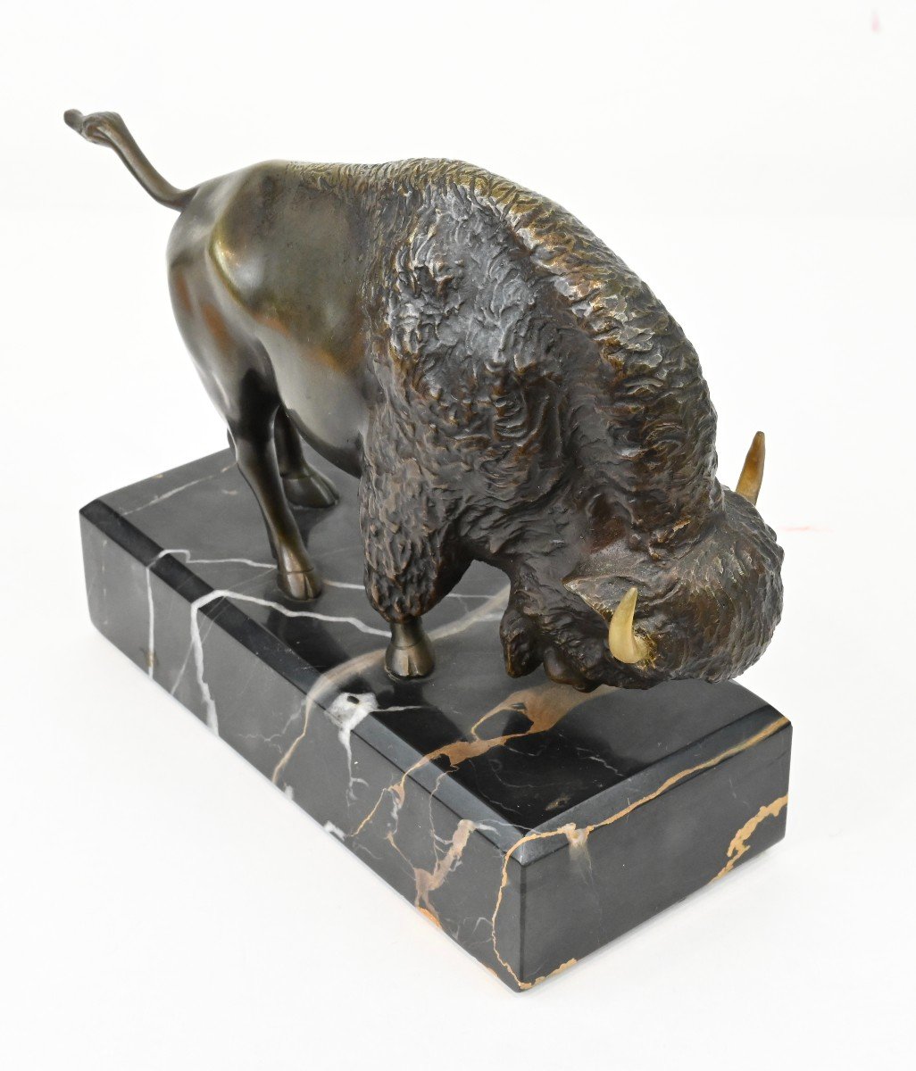 Bronze Buffalo With Horn Detail - Late 19th Century-photo-3